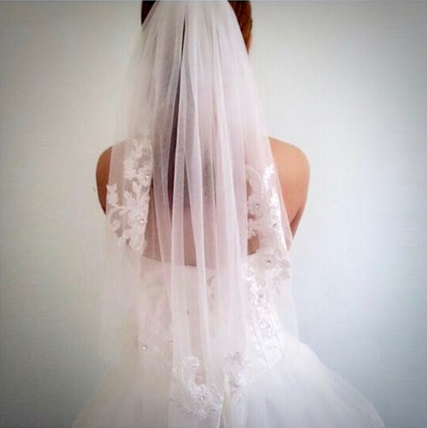 Wedding Veils - Lace Edge Waist Length Bridal Veil