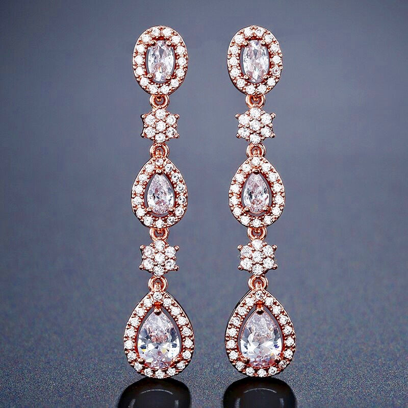 Wedding Jewelry - Cubic Zirconia Bridal Earrings - Available in Silver, Rose Gold and Yellow Gold