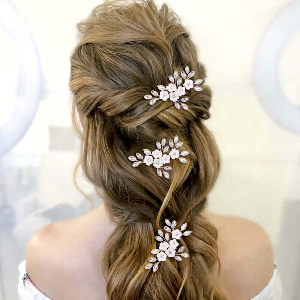 Wedding Hair Accessories - Ceramic Flowers and Pearls Bridal Hair Pin