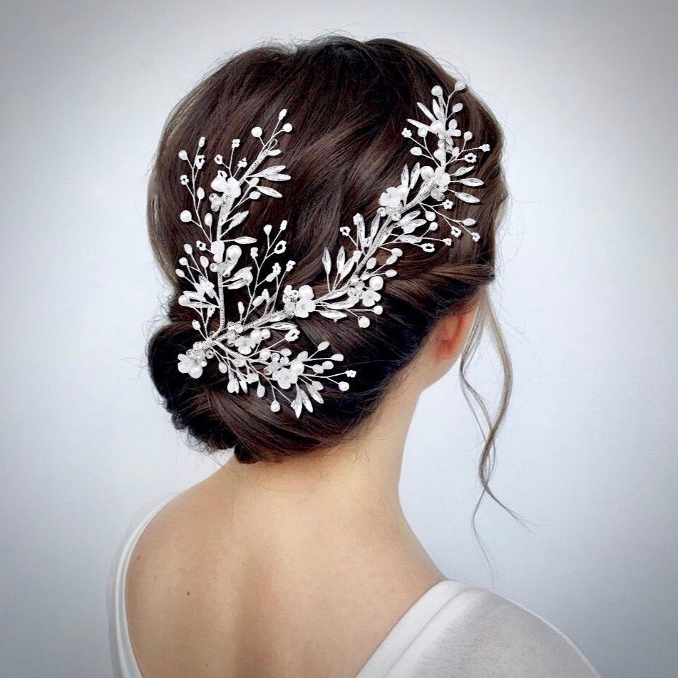 Wedding Hair Accessories - Pearl and Crystal Bridal Hair Clip/Vine - Available in Silver and Gold