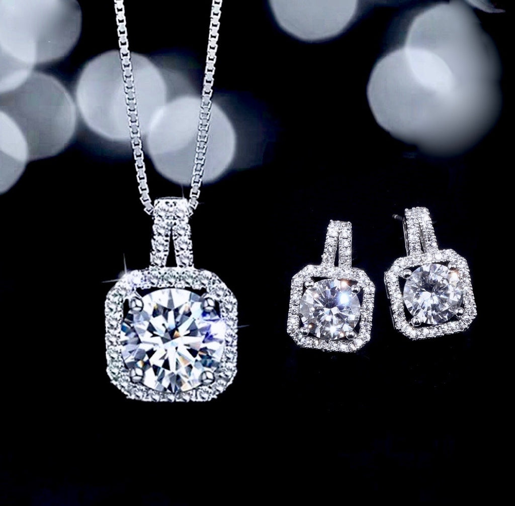 Wedding Jewelry - Cubic Zirconia Bridal Necklace and Earrings Set