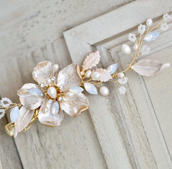 Wedding Hair Accessories - Swarovski Pearl and Opal Bridal Hair Clip