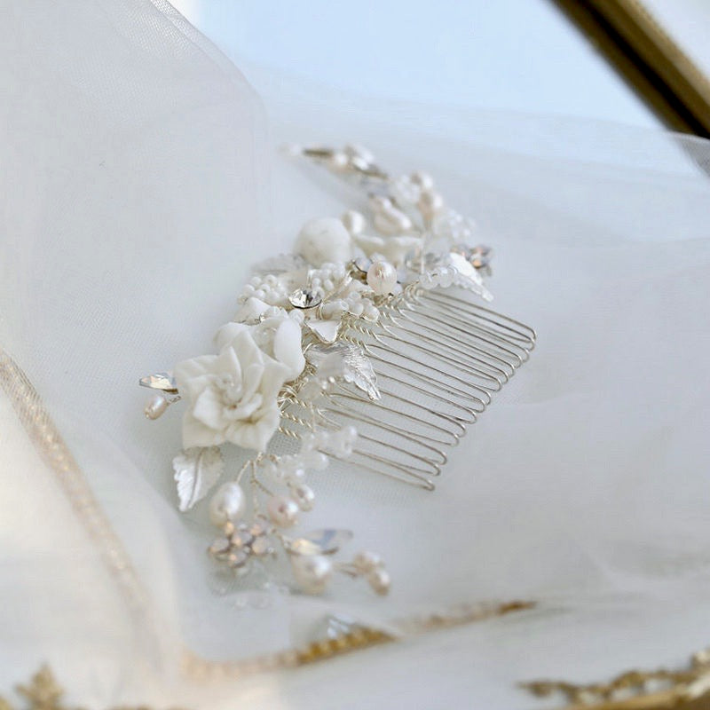 Wedding Hair Accessories -  Swarovski Pearl and Opal Bridal Hair Comb