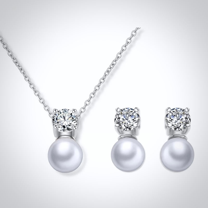 Wedding Pearl Jewelry - Pearl and Cubic Zirconia Jewelry Set - Available in Rose Gold and Silver