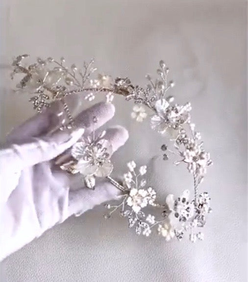 Wedding Hair Accessories - Silver Pearl and Crystal Bridal Headband/Vine