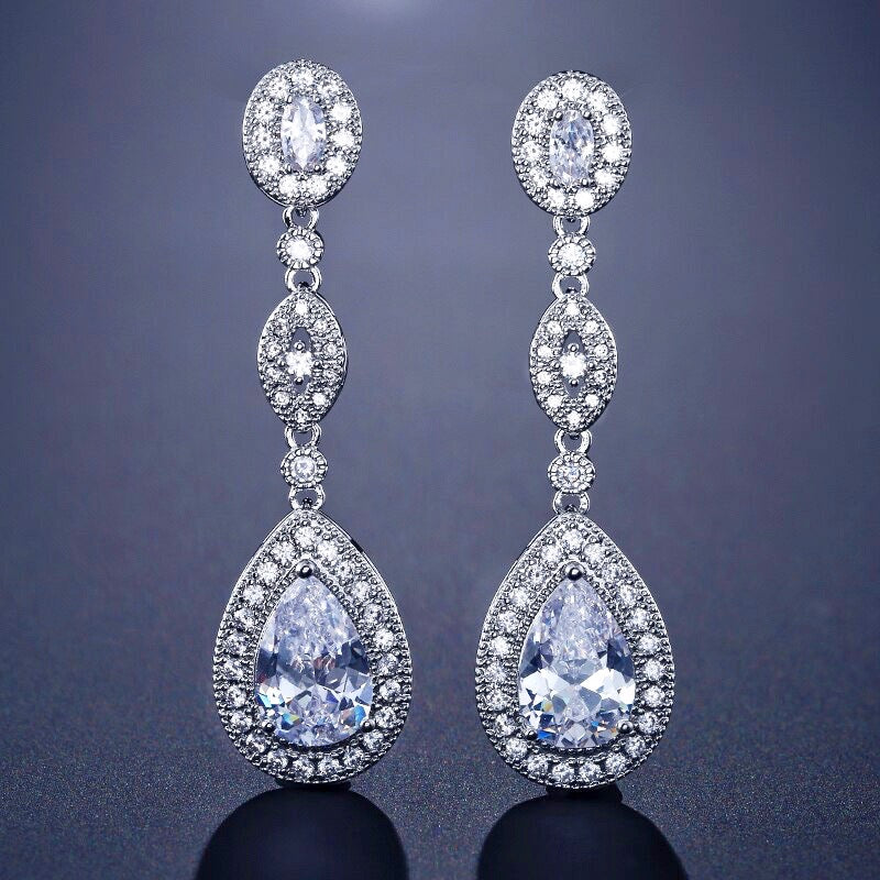 Wedding Jewelry - Silver Cubic Zirconia Bridal Earrings - Available in Silver and Rose Gold