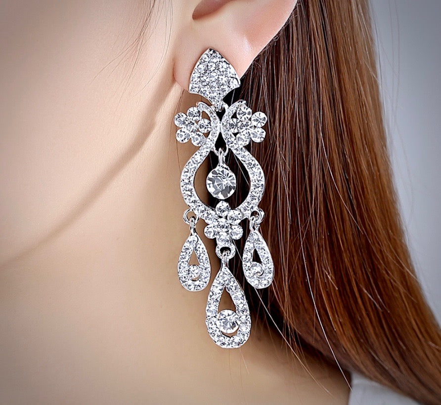 Wedding Jewelry - Silver Crystal Bridal Earrings