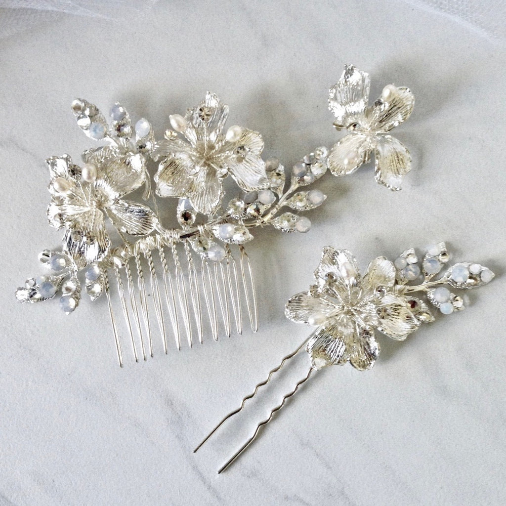 Wedding Hair Accessories - Swarovski Opal Bridal Hair Comb and Pin Set