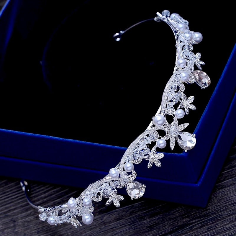 Wedding Hair Accessories - Pearl and Cubic Zirconia Bridal Tiara