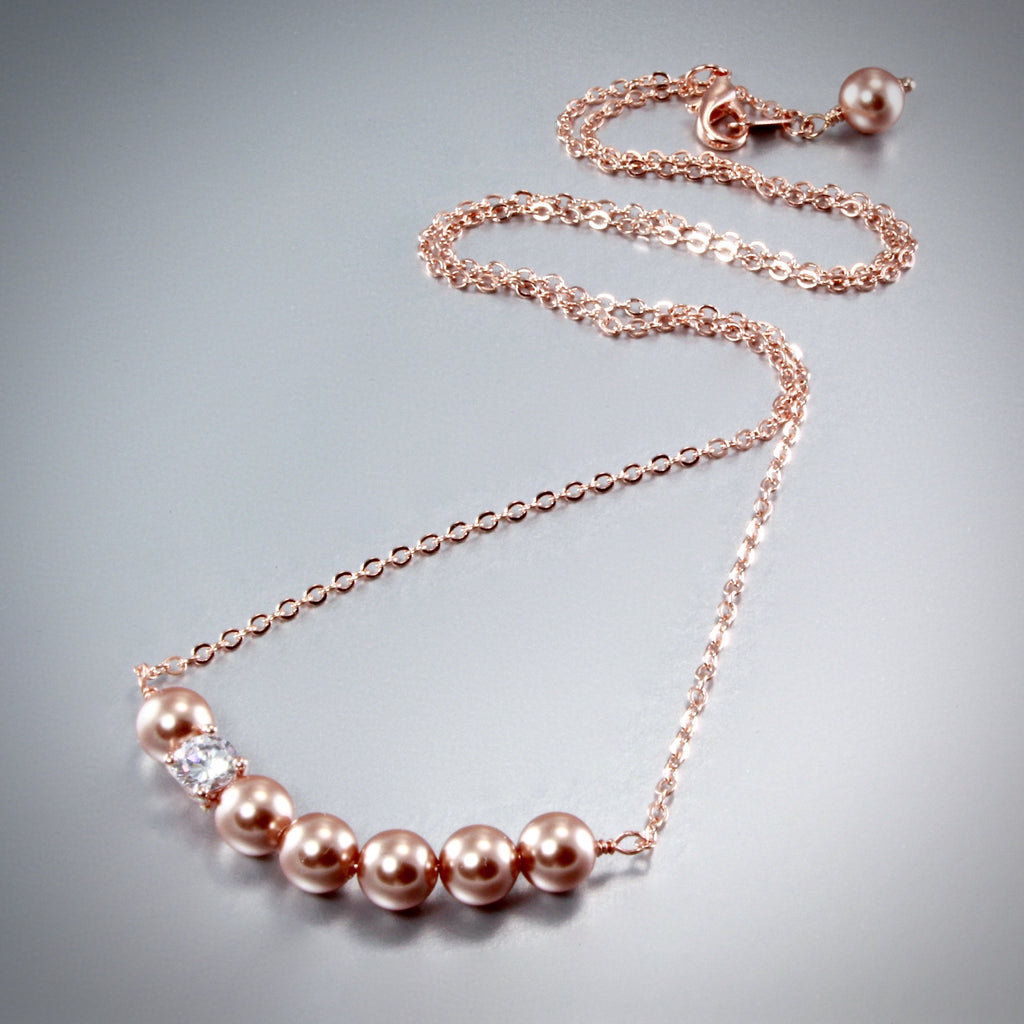 "Prelude" - Swarovski Pearl and Rose Gold Bridal Necklace