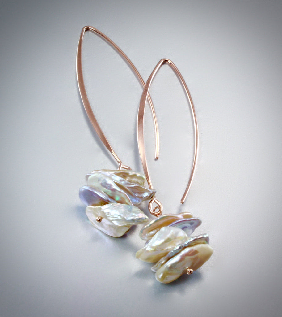 Wedding Jewelry - Keshi Pearl and Rose Gold Bridal Earrings
