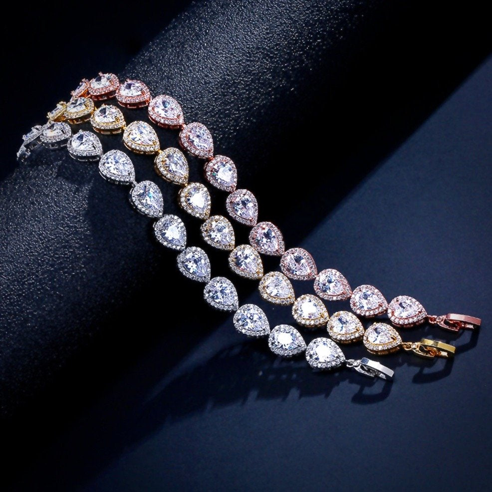 "Francesca" - Cubic Zirconia Bridal Bracelet - Available in Silver, Rose Gold and Yellow Gold