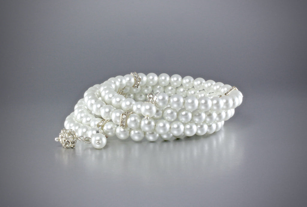 "Alyssa" - Swarovski Crystal Pearls Bridal Cuff Bracelet