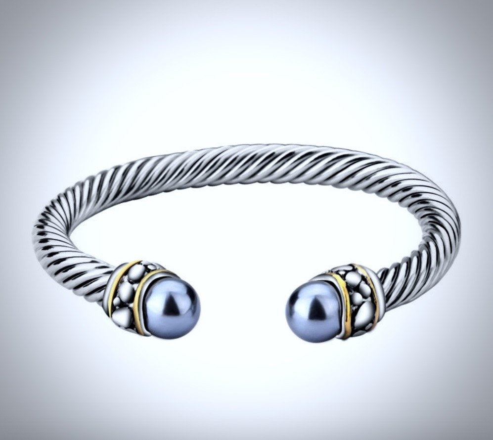 Wedding Jewelry - Two-Tone Silver Pearl Bracelet