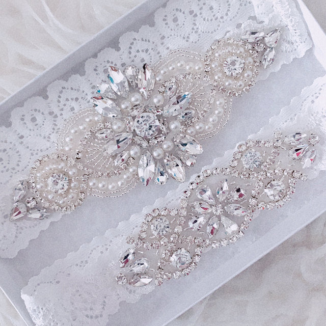 "Sierra" - Lace and Crystal Bridal Garter Set