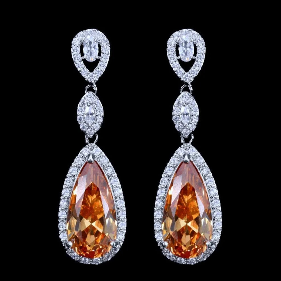 "Amy" - Silver Cubic Zirconia Bridal Earrings - More Colors Available