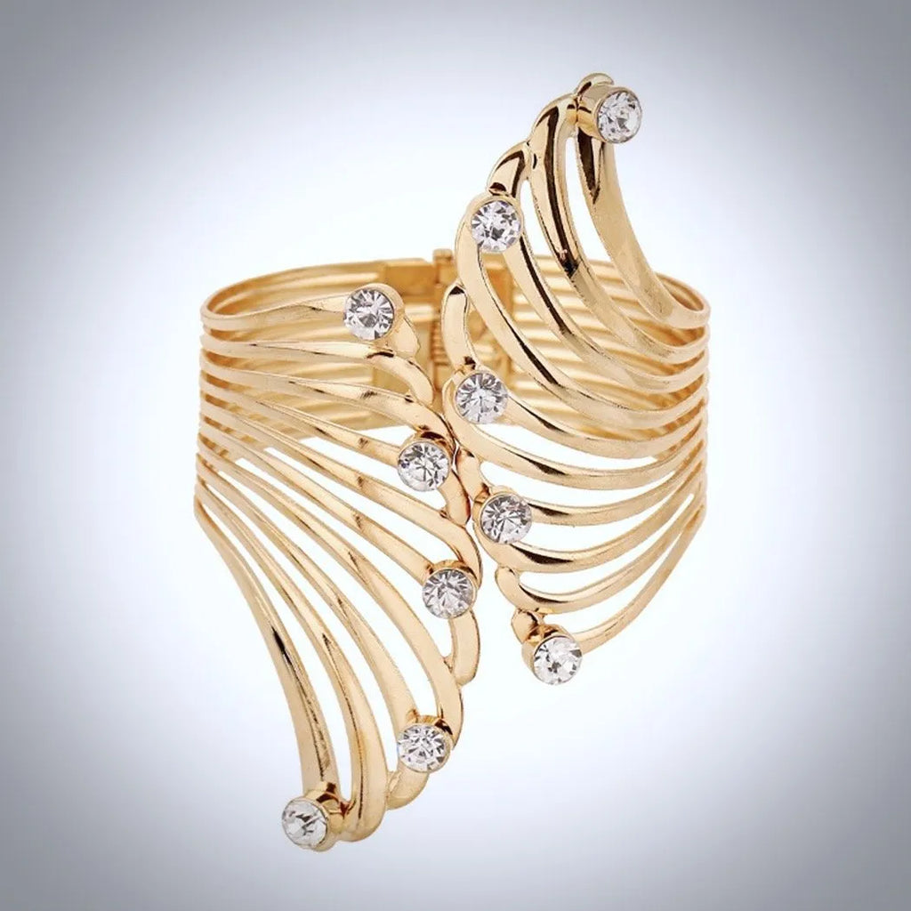 Bridal Jewelry - Cubic Zirconia Gold Cuff Bracelet
