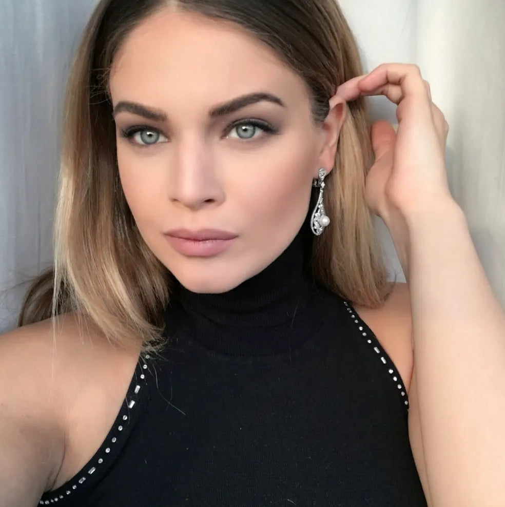 Wedding Jewelry - Pearl and Cubic Zirconia Bridal Earrings