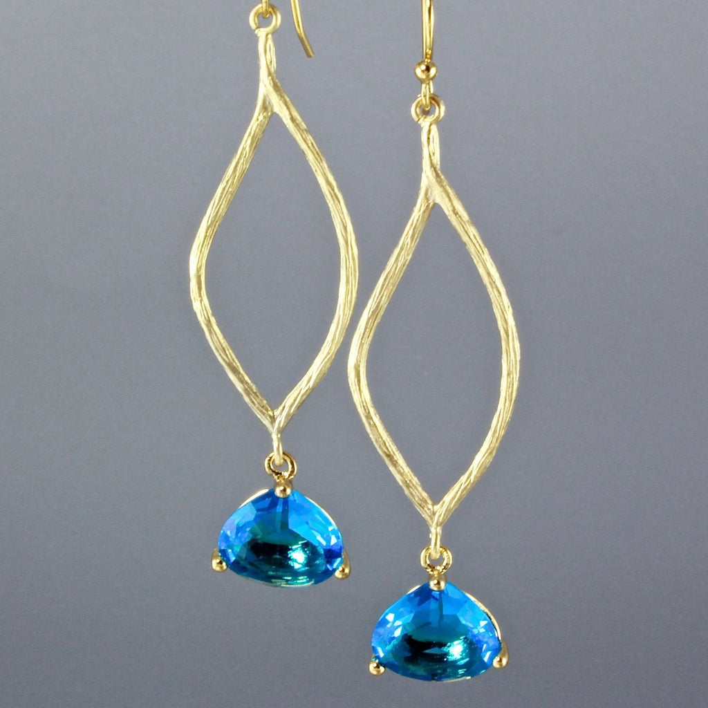 Wedding Jewelry - Blue Cubic Zirconia Earrings - Available in Gold and Silver