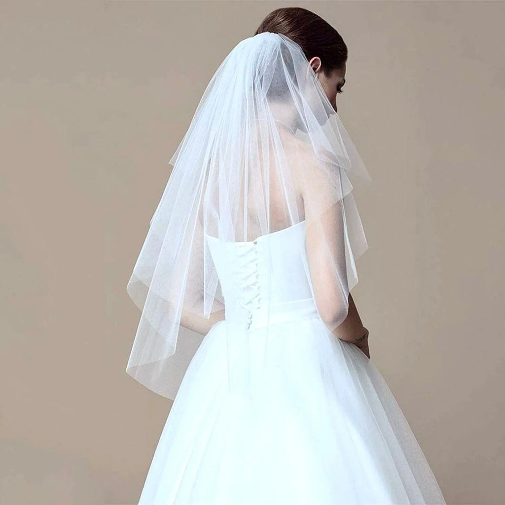 Wedding Veils - Raw- Edge 2-Tier Fingertip Bridal Veil - Available in White, Off-White and Ivory