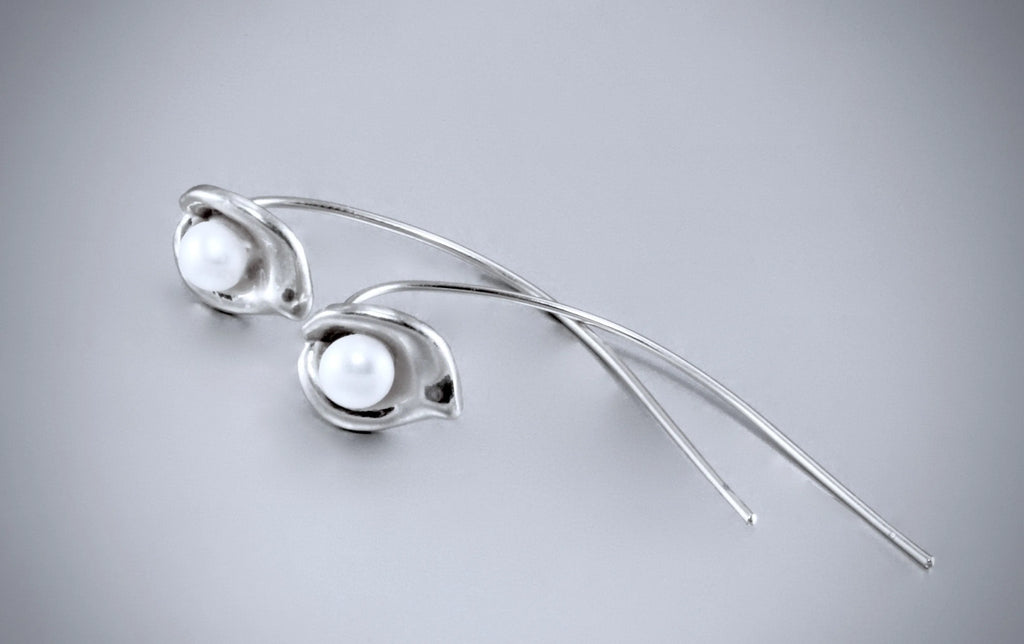"Lily" - Pearl Calla Lily Bridal Earrings - Available in Gold and Silver