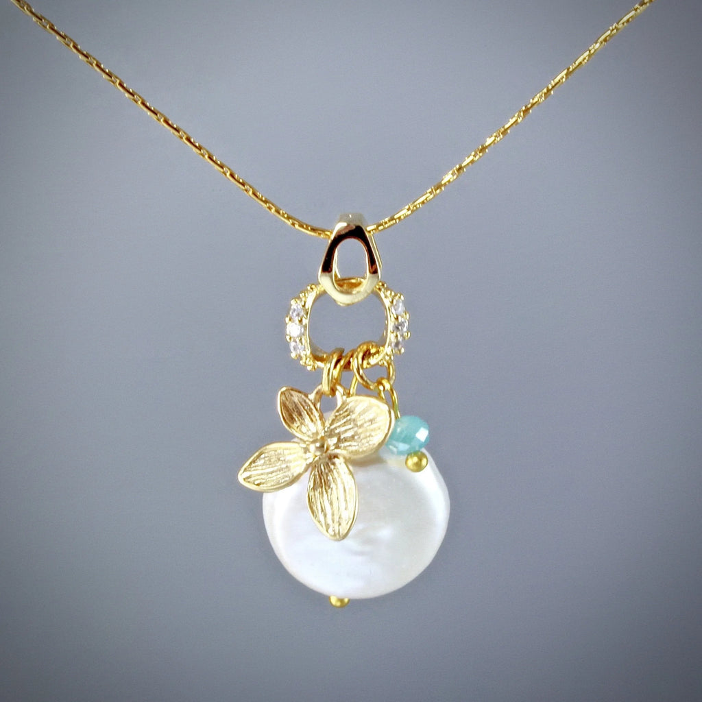"Seaside" - Cultured Pearl and Chalcedony Necklace - Available in Gold and Silver