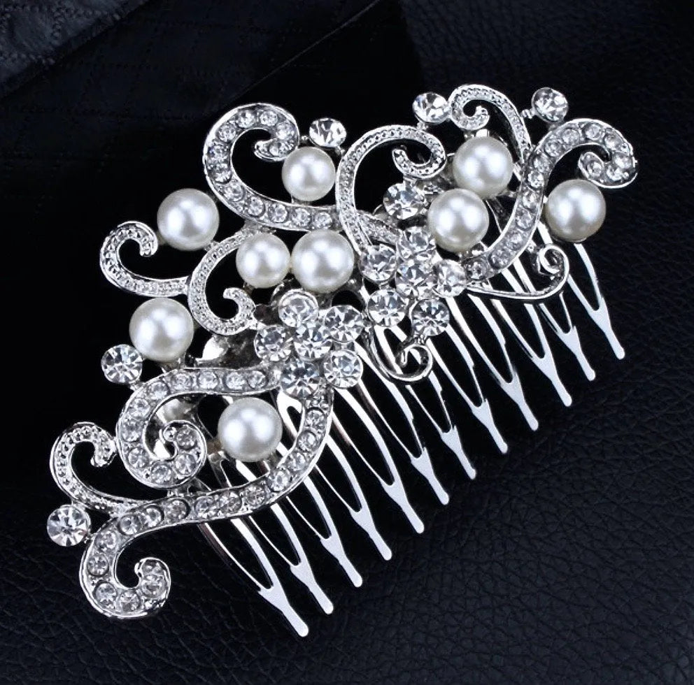Wedding Hair Accessories - Pearl and Crystal Bridal Hair Comb - Available in Silver and Gold