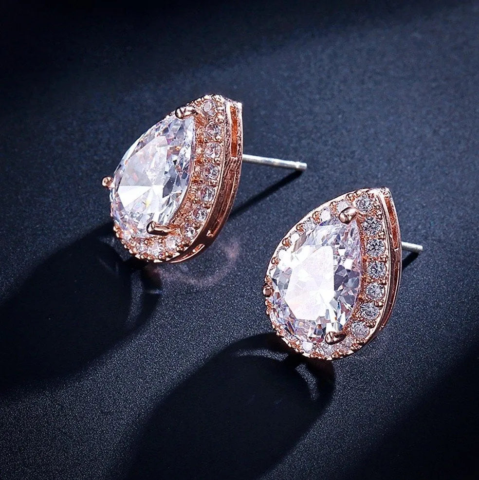 Wedding Jewelry - Cubic Zirconia Bridal Earrings - Available in Silver, Rose Gold and Yellow Gold