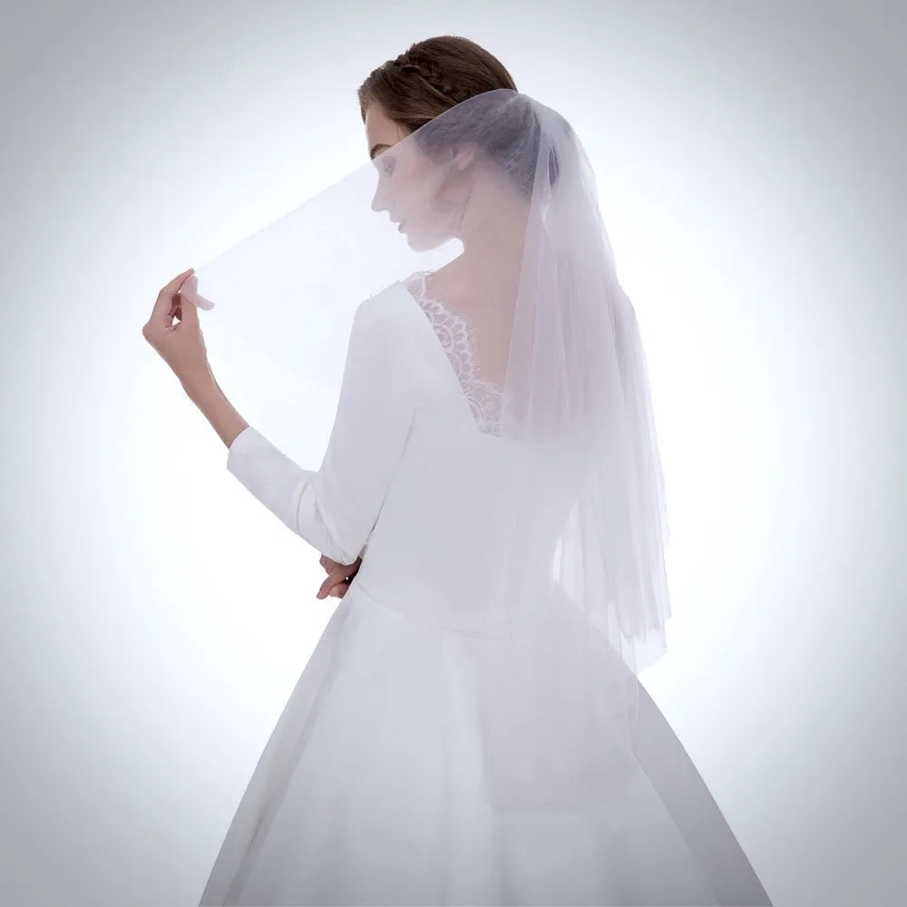 Wedding Veils - Raw- Edge 2-Tier Fingertip Bridal Veil - Available in White, Off-White and Ivory