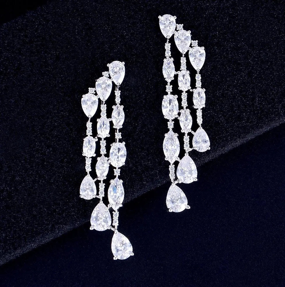 Wedding Jewelry - Silver Cubic Zirconia Bridal Earrings