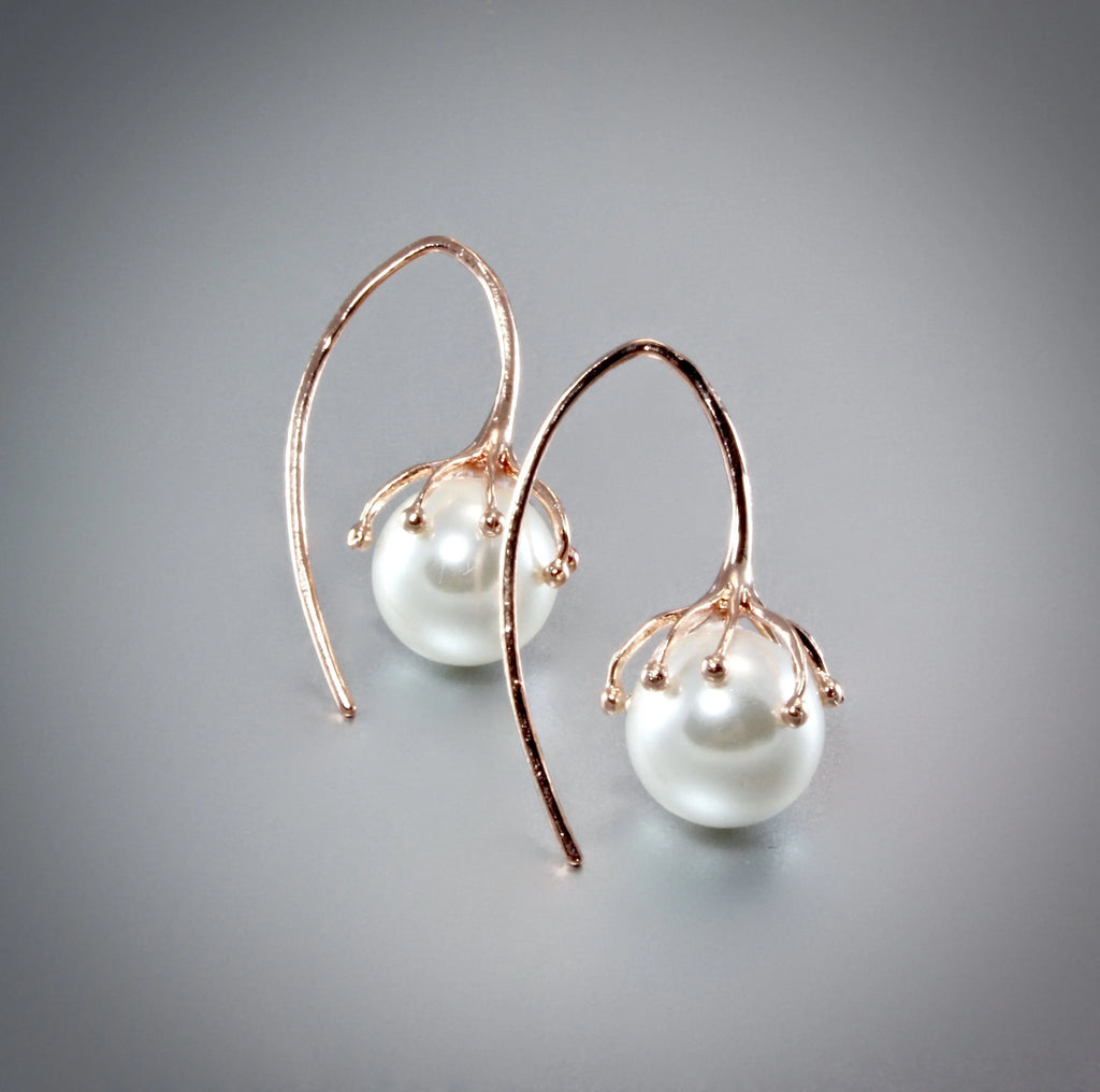 "Selena" - Pearl Bridal Earrings - Available in Rose Gold, Silver and Yellow Gold 