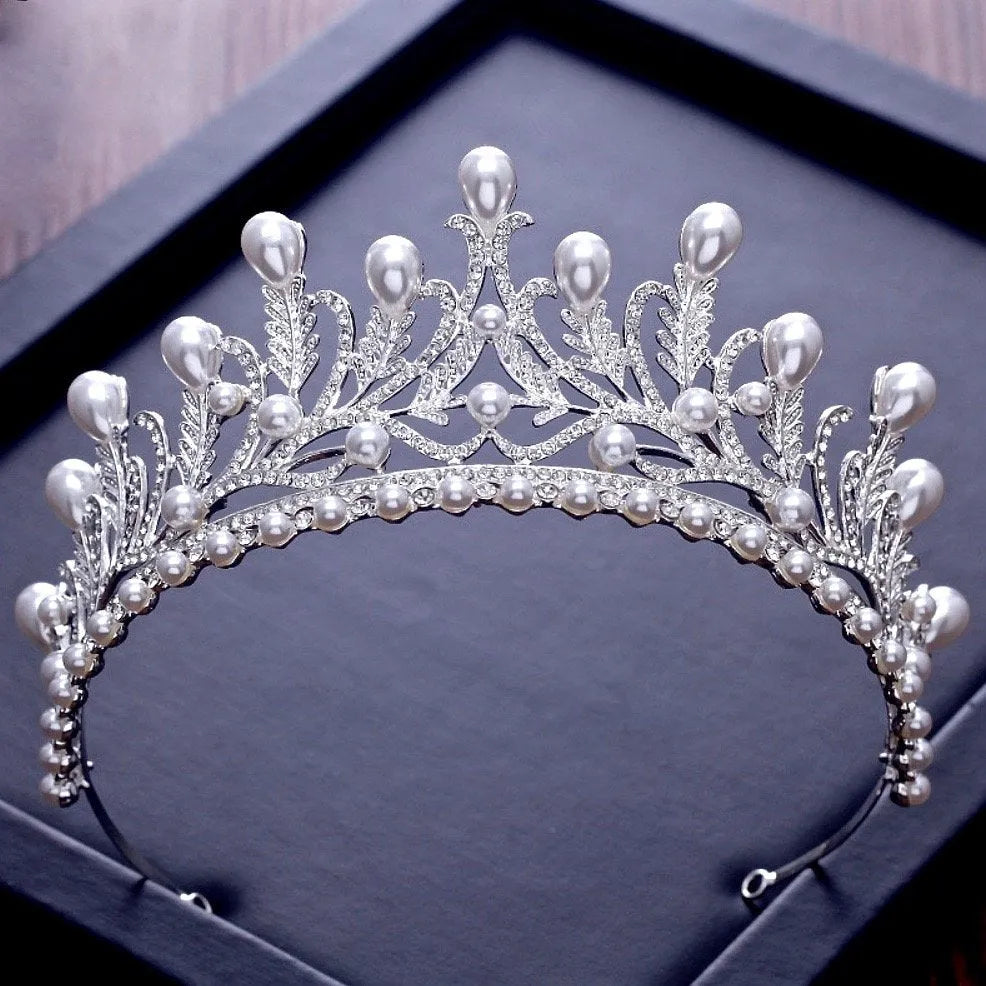 Wedding Hair Accessories - Pearl and Cubic Zirconia Bridal Tiara