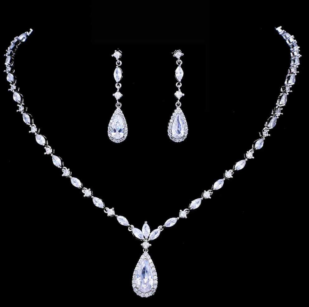 Wedding Jewelry - Silver Cubic Zirconia Bridal Jewelry Set
