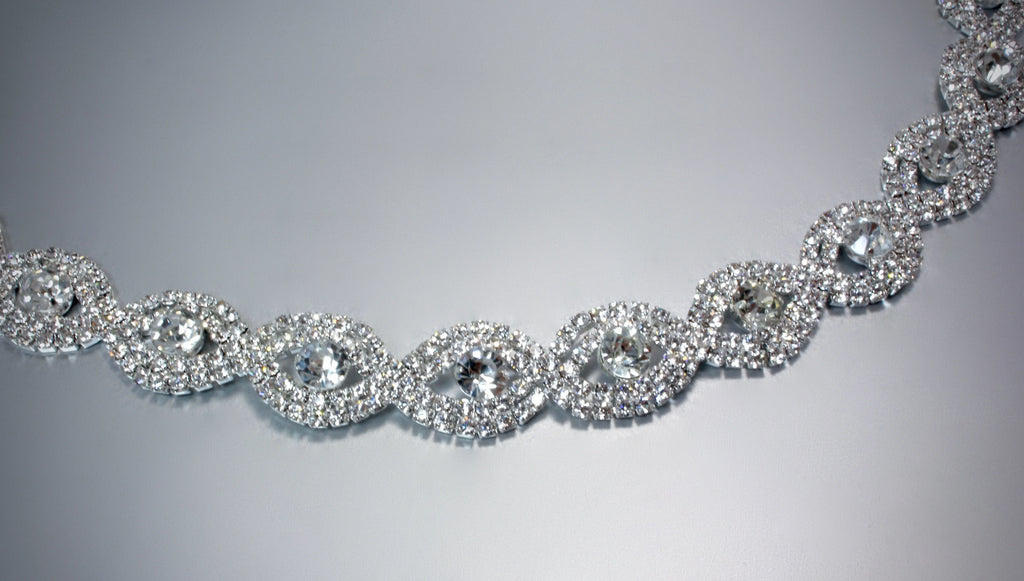 "Nora" - Silver Crystal Bridal Belt/Sash