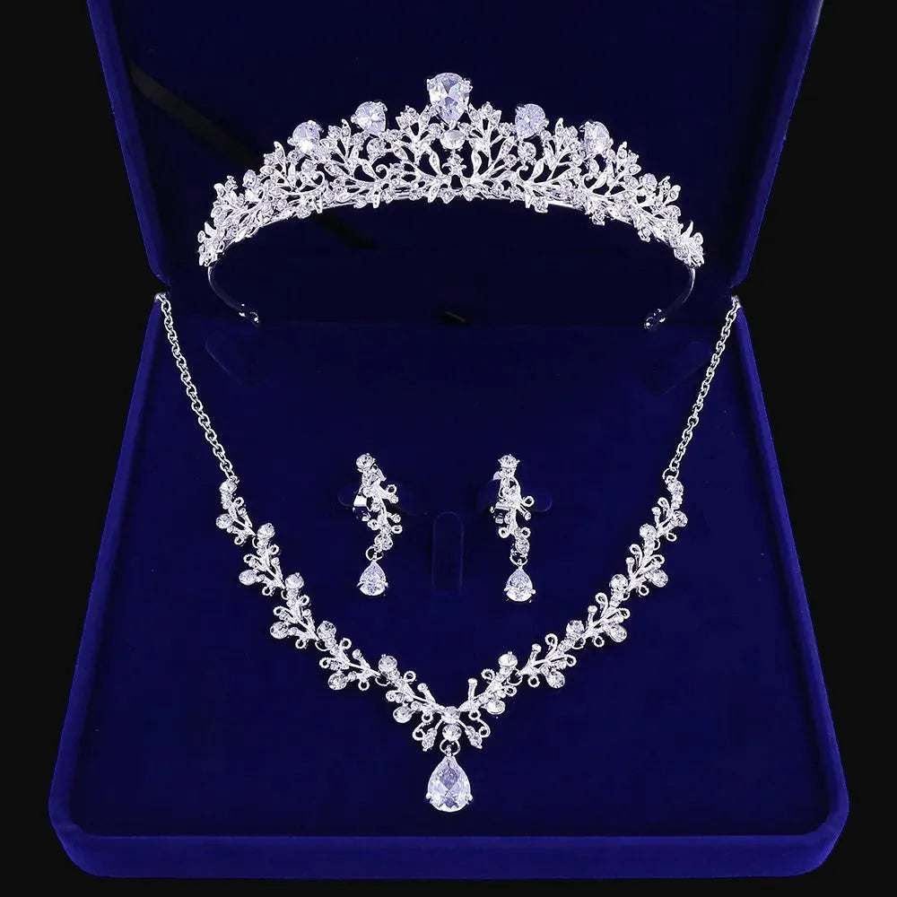 Wedding Jewelry and Accessories - Bridal 3-Piece Jewelry Set With Tiara - Available in Gold and Silver