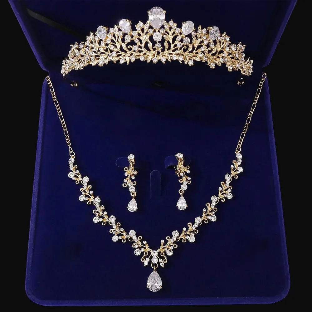 Wedding Jewelry and Accessories - Bridal 3-Piece Jewelry Set With Tiara - Available in Gold and Silver
