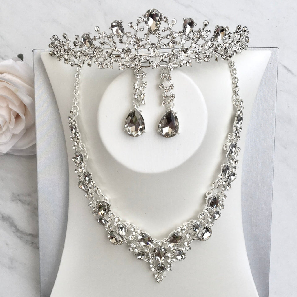 Wedding Jewelry and Accessories - Bridal 3-Piece Jewelry Set With Tiara - Available in Gold and Silver