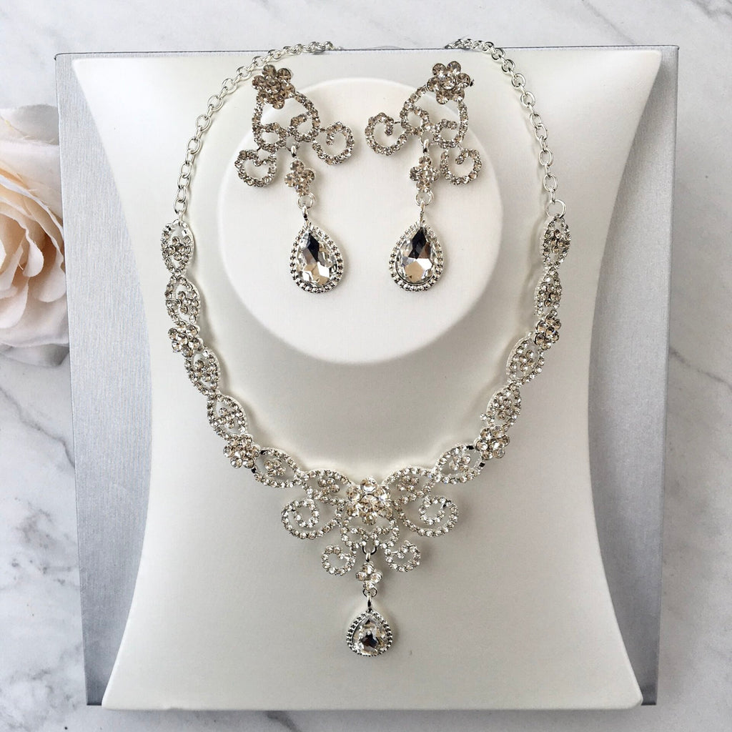 Wedding Jewelry and Accessories - Silver Cubic Zirconia 3-Piece Bridal Jewelry Set With Tiara