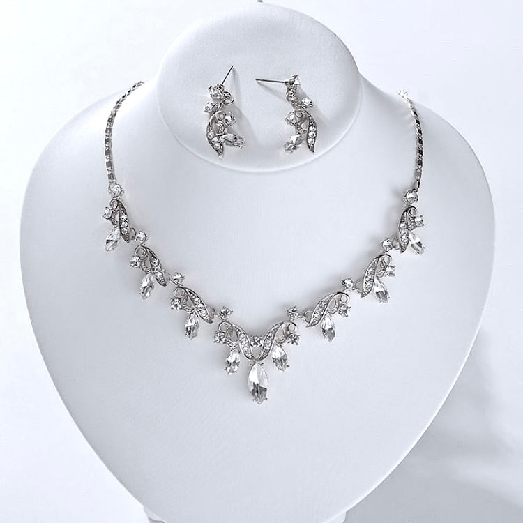 Wedding Jewelry and Accessories - Silver Cubic Zirconia 3-Piece Bridal Jewelry Set With Tiara