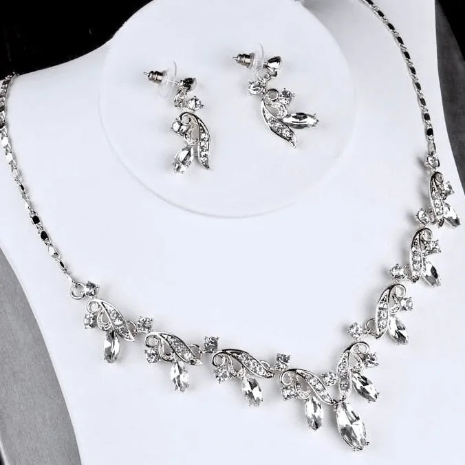 Wedding Jewelry and Accessories - Silver Cubic Zirconia 3-Piece Bridal Jewelry Set With Tiara