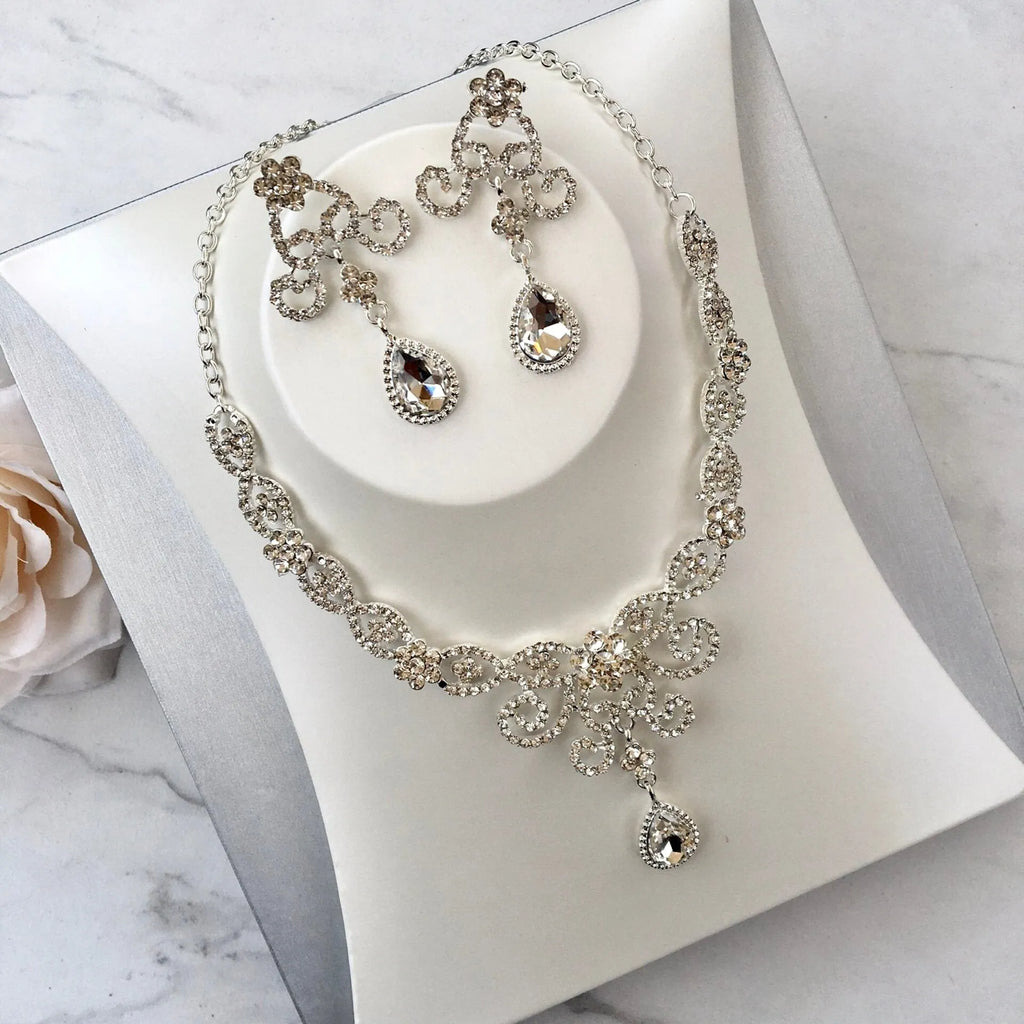 Wedding Jewelry and Accessories - Silver Cubic Zirconia 3-Piece Bridal Jewelry Set With Tiara