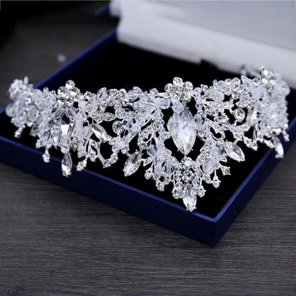 Wedding Jewelry and Accessories - Silver Cubic Zirconia 3-Piece Bridal Jewelry Set With Tiara