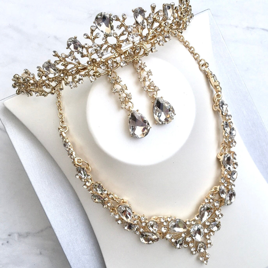 Wedding Jewelry and Accessories - Bridal 3-Piece Jewelry Set With Tiara - Available in Gold and Silver