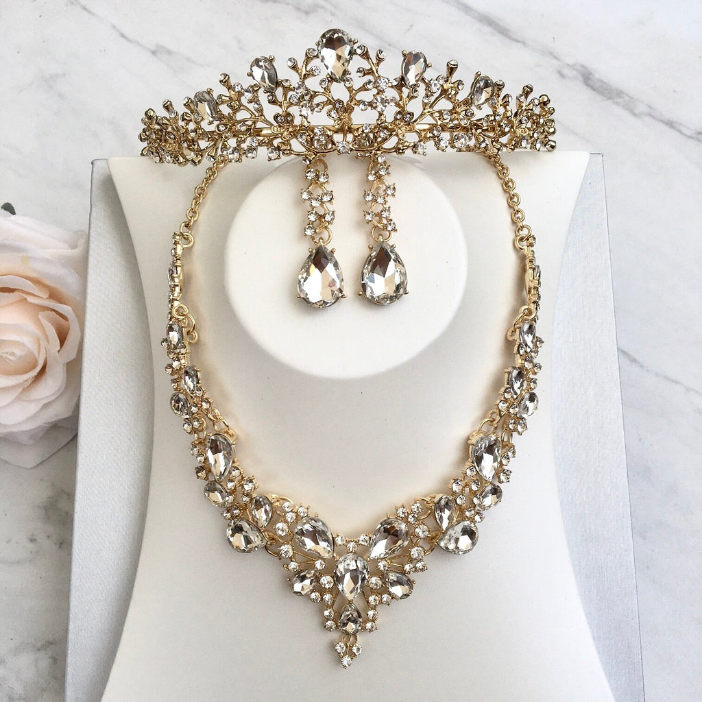 Wedding Jewelry and Accessories - Bridal 3-Piece Jewelry Set With Tiara - Available in Gold and Silver