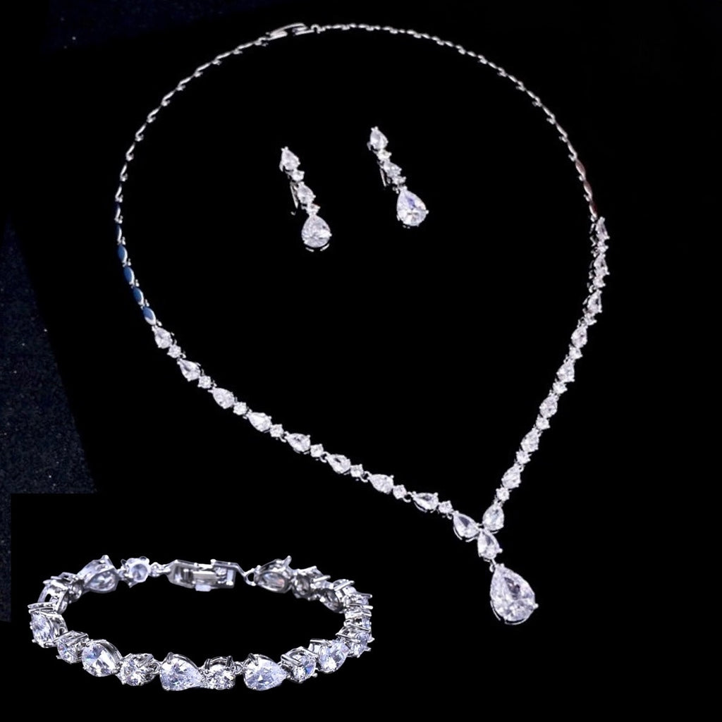 Wedding Jewelry - 3-Piece Cubic Zirconia Bridal Jewelry Set - Available in Silver, Rose Gold and Yellow Gold
