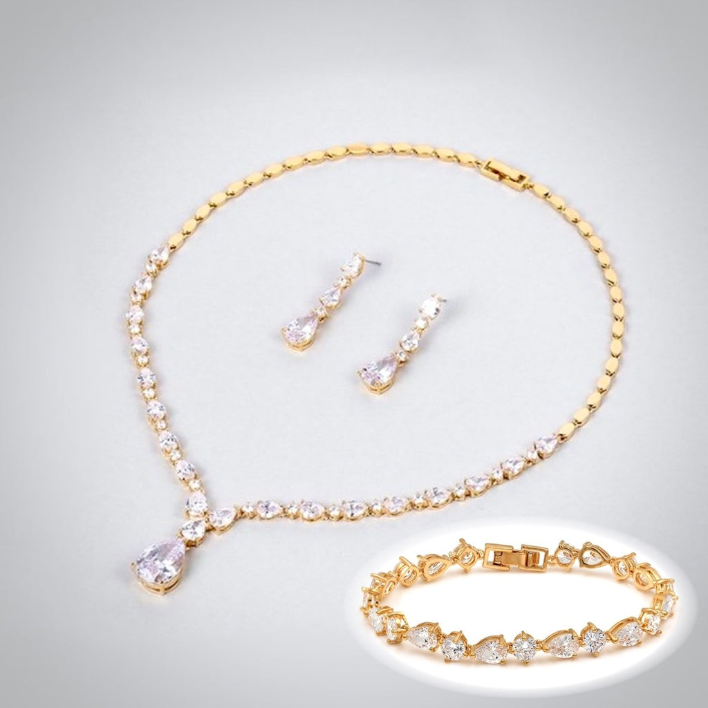 "Colette" - 3-Piece Cubic Zirconia Bridal Jewelry Set - Available in Silver, Rose Gold and Yellow Gold
