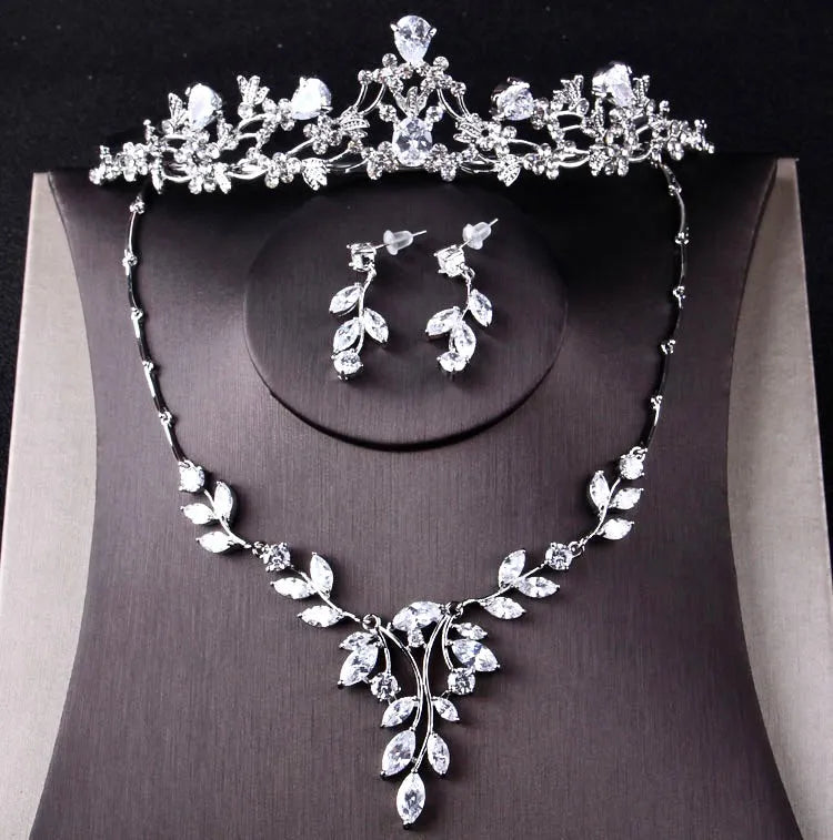 Wedding Jewelry - Cubic Zirconia Bridal 3-Piece Jewelry Set With Tiara