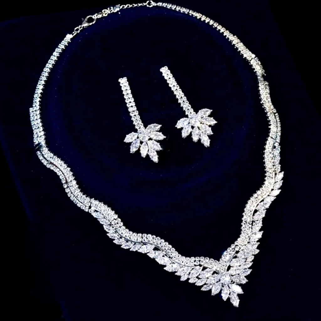 Wedding Jewelry - Silver Cubic Zirconia Bridal Three-Piece Jewelry Set