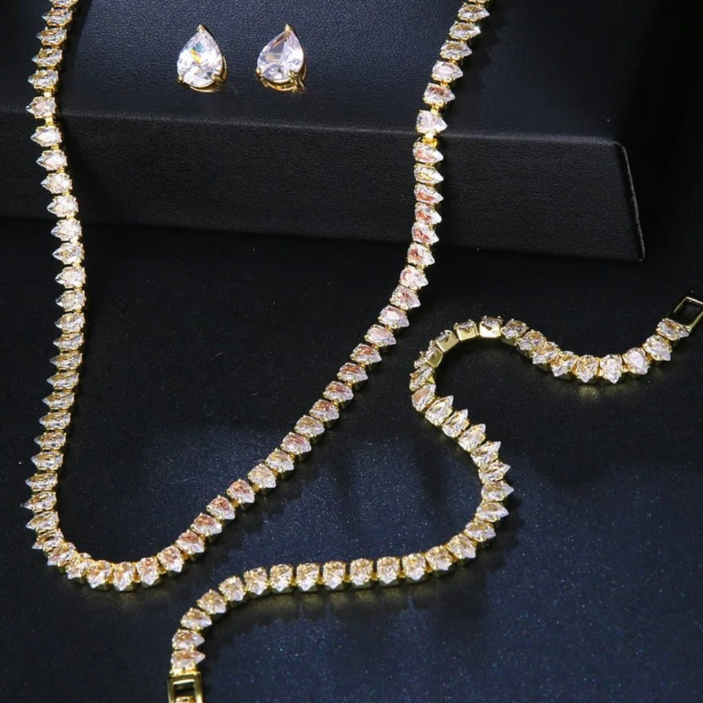 Wedding Jewelry - Cubic Zirconia Bridal Three-Piece Jewelry Set - Available Silver, Rose Gold and Yellow Gold