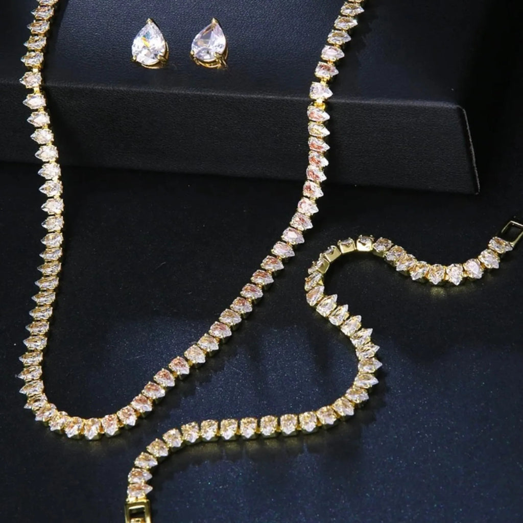 Wedding Jewelry - Cubic Zirconia Bridal Three-Piece Jewelry Set - Available in Silver, Rose Gold and Yellow Gold